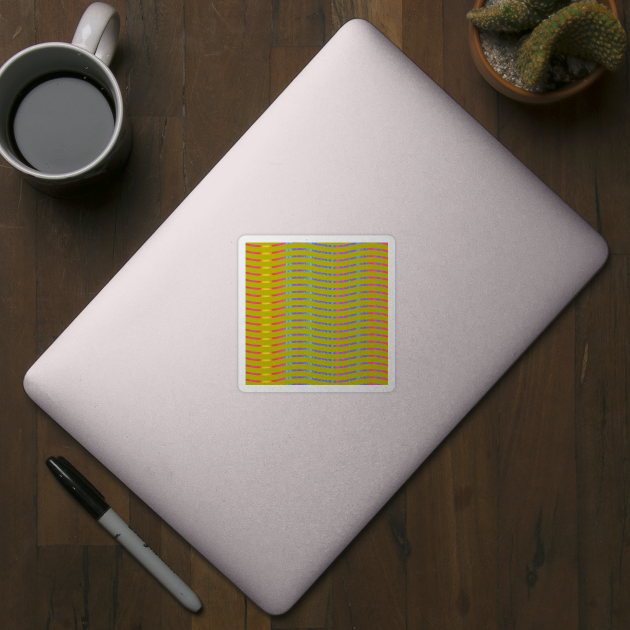 Wavy Lines Rainbow on Yellow Green by ArtticArlo